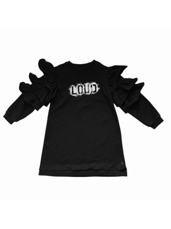 Loud Other - Loud Apparel Sweet Black Sweatshirt Dress Loose Fit Size 12 Ruffle Long Sleeve